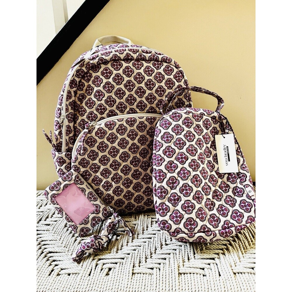 Vera Bradley Essential Backpack Lavender Geo Backpack & Lunch Bag ID lanyard NWT
